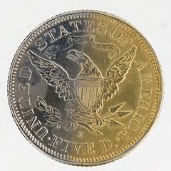 1869 Counterfeit $5 reverse
