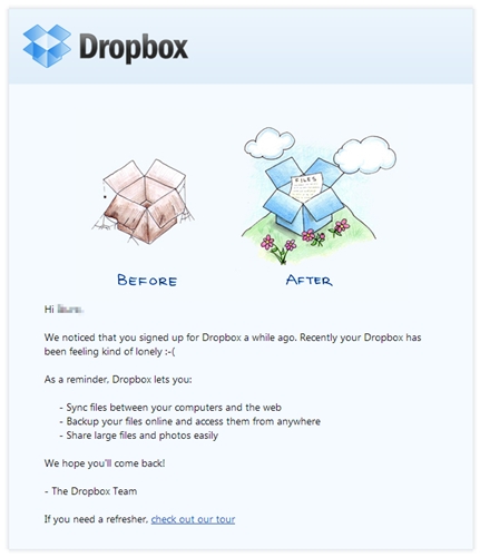 Dropboxからのリマインダーがなんかカワイイ