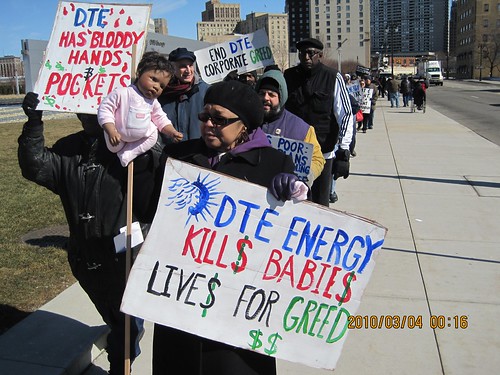 Demonstration outside DTE Energy headquarters in downtown Detroit on March 4, 2010. Two children had just died in the city after their home's power was just off by the energy supplier. (Photo: Amina Tabia) by Pan-African News Wire File Photos