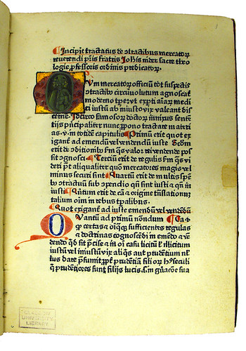 Illuminated initial in Nider, Johannes: De contractibus mercatorum