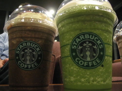 Dark Mocha and Green Tea frappuccinos.