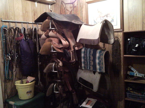 new saddle racks in tack room
