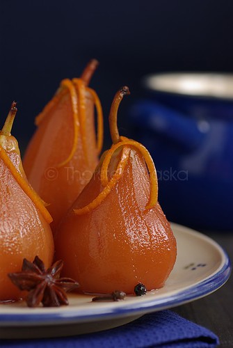 Poached Pear in Red Wine-Fruit Brandy Brew