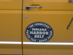 The Indiana Harbor Belt Railroad logo on the side of a Maintenance of way dept vechicle. Argo Yard. Summit Illinois. January 2007.