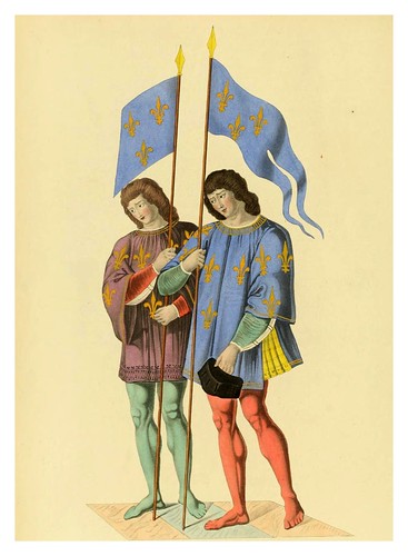 019-Heraldos anunciando la muerte de Carlos VI a su hijo alrededor de 1500-Dresses and decorations of the Middle Ages 1843- Henry Shaw