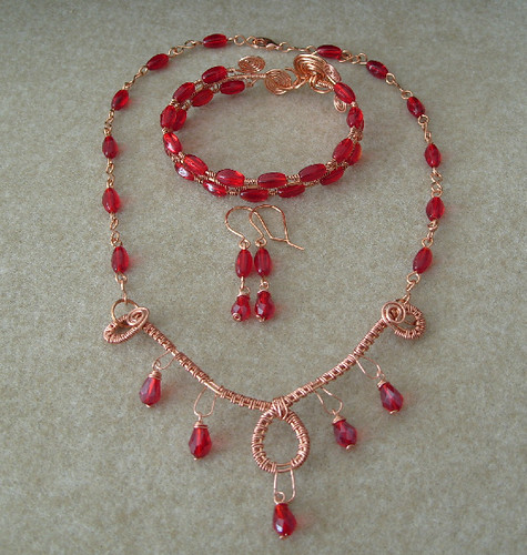 Red glass and copper set