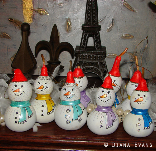 Hand Painted Dried Gourd Snowman Ornaments