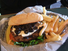Black olive and cream cheese burger