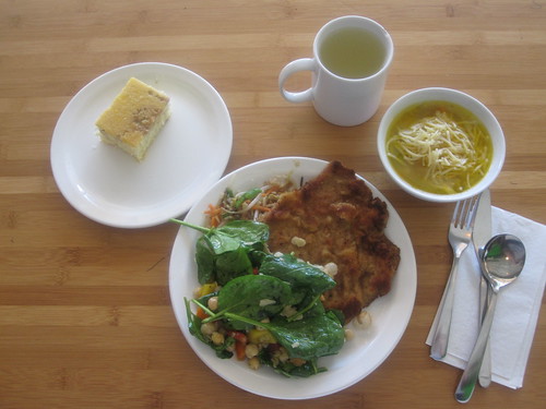 Soup, veal chop, salad, veggies, marbled cake, lemonade from the bistro - $6