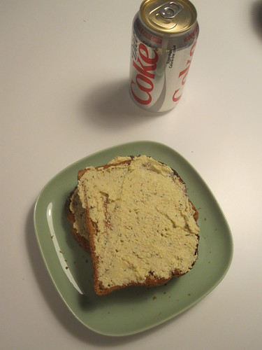 Diet coke and tofu spredad toast