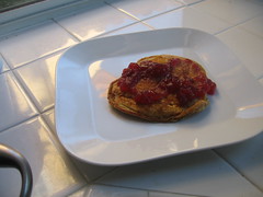 pumpkin pancakes with cranberry sauce