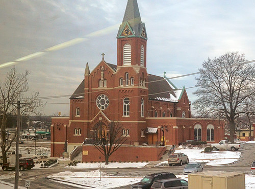 Sacred Heart Roman Catholic Church, in Valley Park, Missouri, USA - view from Amtrak train