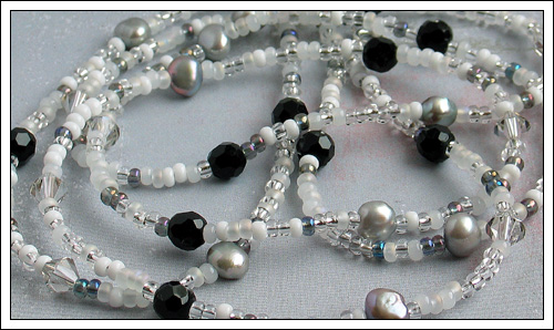 Seed bead, pearl, onyx & crystal necklace