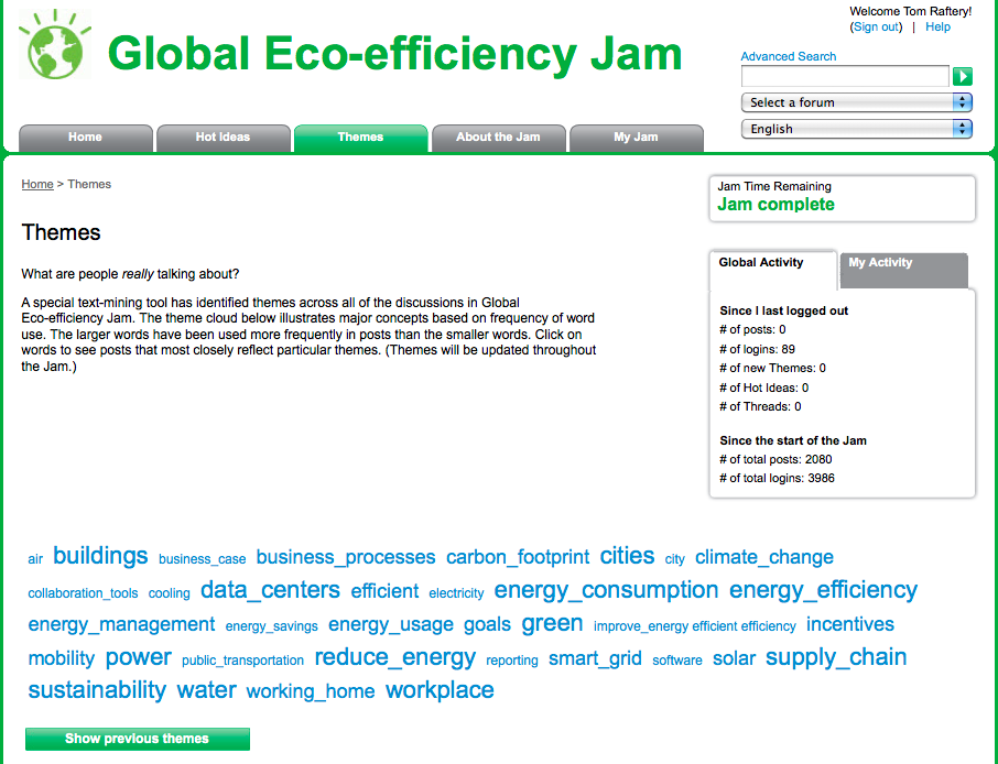 IBM EcoJam Themes tag cloud