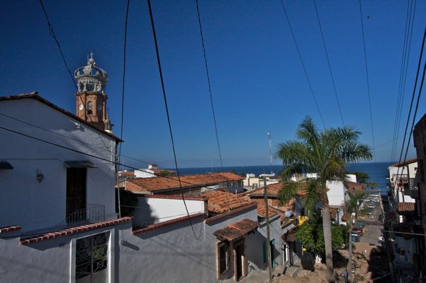 Electric lines by Cathedral in Puerto Vallarta, Mexico