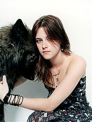 Kristen Stewart with a Wolf dog by amberbren.