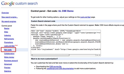 Embed code for google cse