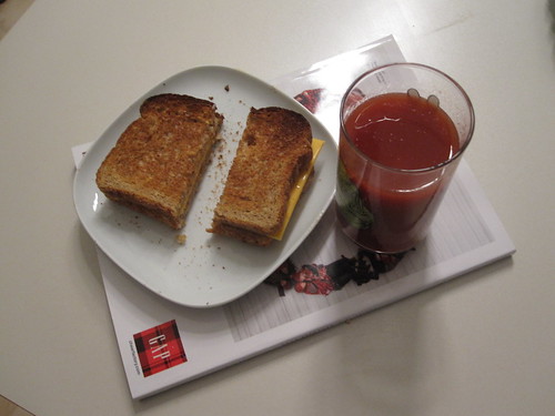 Cheese toast and tomato juice