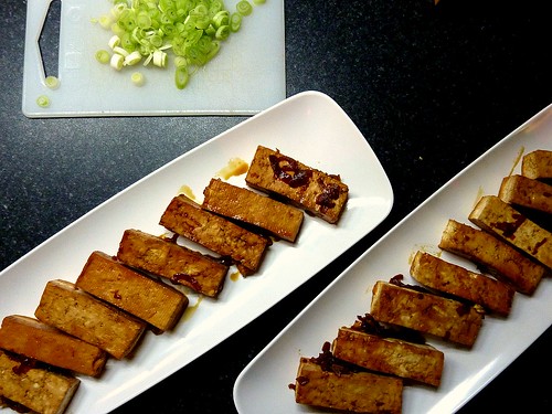 Plated tofu and onions