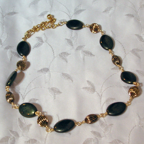 Antiqued Gold Glass Bead and Brass Necklace