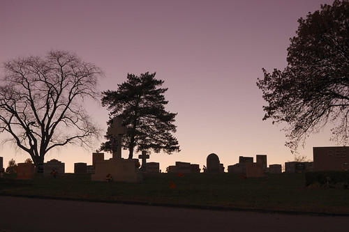 Resurrection Cemetery, in Shrewsbury, Missouri, USA - dusk