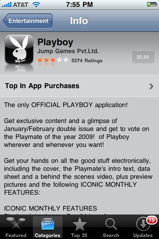 Playboy app in Apple App Store (Entertainment category) - not downloadable because of selected parental controls / restrictions
