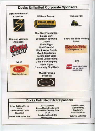 Ducks Unlimited banquet sponsors for October 29, 2009 09