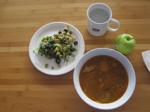 Mexican soup, asparagus and almond salad, apple - $6 from the bistro