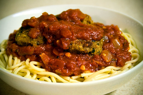 Spaghetti and T-Balls with Marinara Sauce