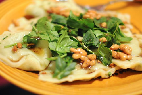Spinach and Cheese Ravioli with Brown Butter and PInenut sauce