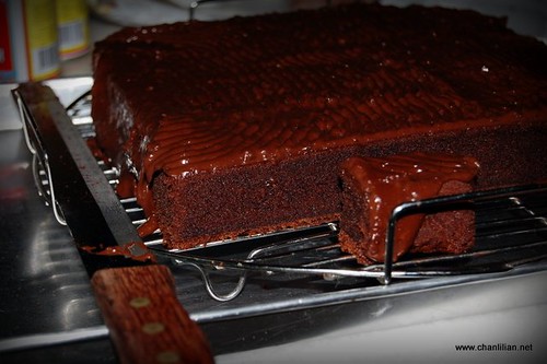 slab of chocolate moist cake