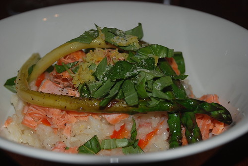 Risotto with fresh asparagus and salmon