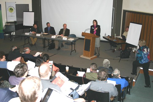 Oregon State Director Vicki Walker addresses the audience at the Bend, Oregon jobs forum.