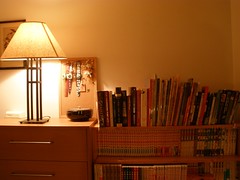 cleared off dresser + reorganized bookshelf