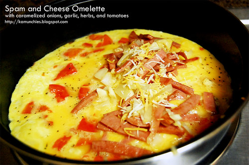 Spam and Cheese Omelette while cooking