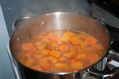 "Butternut squash + carrot soup" before