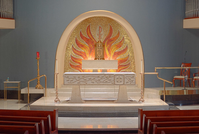Immacolata Roman Catholic Church, in Richmond Heights, Missouri, USA - sanctuary featuring mosaic of the Holy Spirit by the Ravenna Mosaic Company