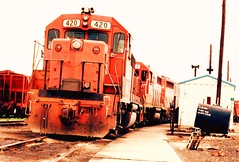 Former Detroit, Toledo & Ironton Railroad EMD roadswitchers at the former GTW Elsdon Yard site. Chicago Illinois. June 1984.