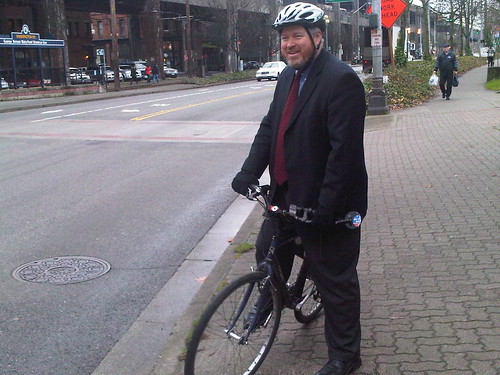 Seattle Mayor Mike McGinn Rides to Press Conferences