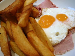 Ham, egg and chips