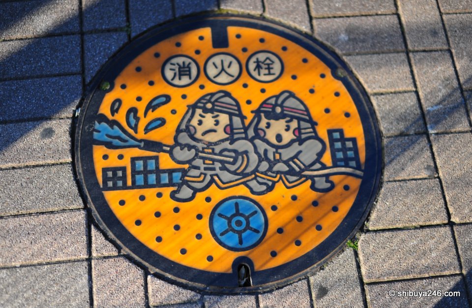 Very colorful manhole cover courtesy of the fire department.