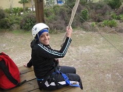 Kitzzy about to zip line at end of ropes course