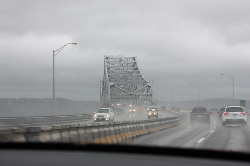 We cross the Tappan Zee Bridge in the pouring rain. 
