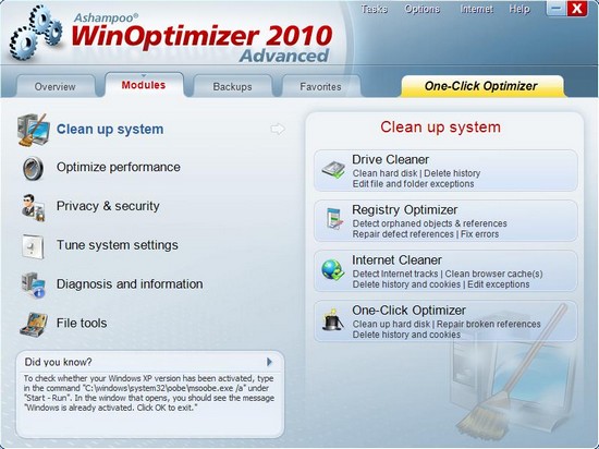 Ντροπιασμένος WinOptiomizer 2010 Advanced
