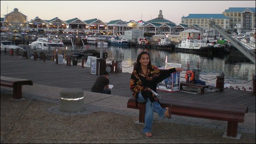 At the V&A Waterfront, pointing at boats
