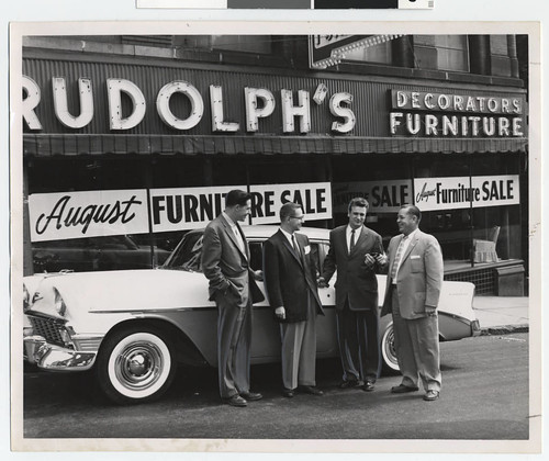 Salesmen in front of Rudolph's Furniture Store, Duluth
