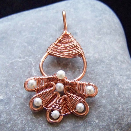 Copper and pearl fan pendant