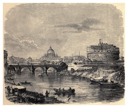 018-San Pedro con el puente y castillo de San Angelo-Italian pictures drawn with pen and pencil 1878