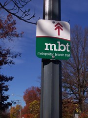 Metropolitan Branch Trail sign with MBT spelled out