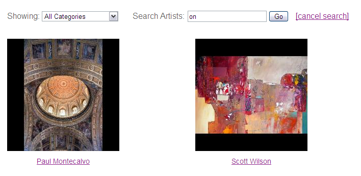 Art Gallery Widget Artist Search